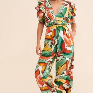 Colorful Bird Print Jumpsuit